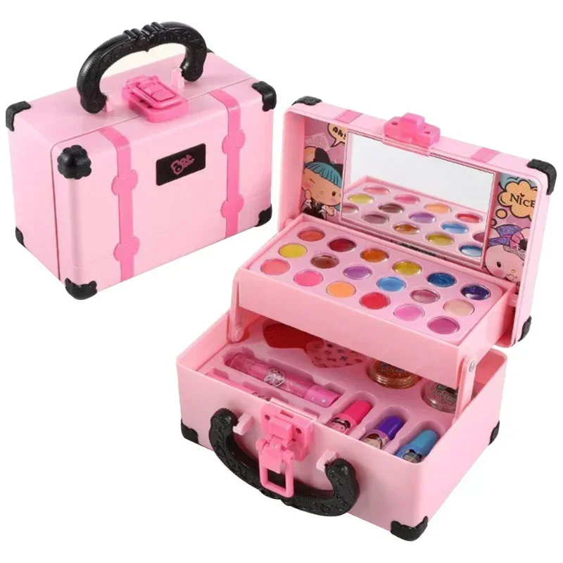 

Children Cosmetics Playing Box Girl Cosmetics Lipstick Powder Blusher Makeup Box Nail Polish Safety Nontoxic Toys Kit for Kids