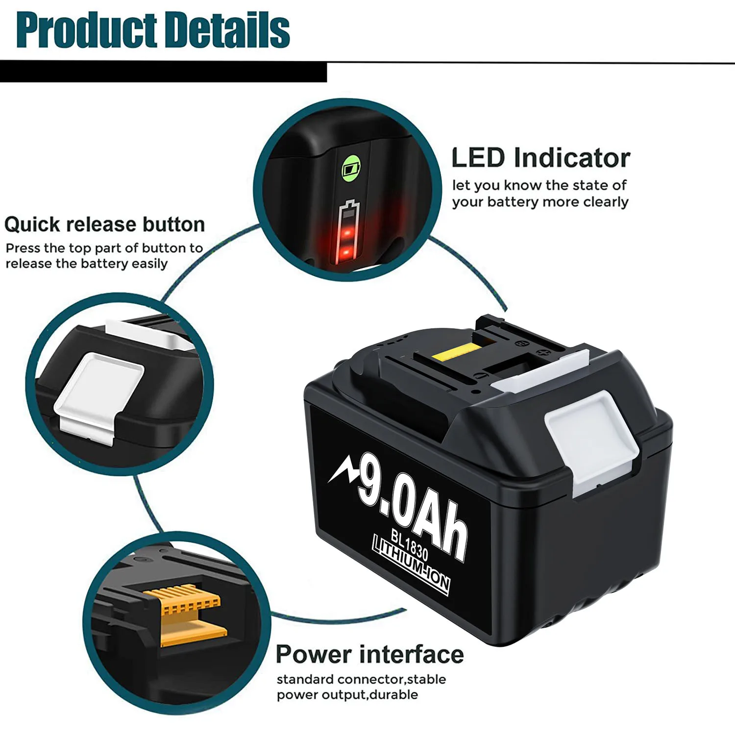 충전식 배터리 18650 리튬 이온 셀, 마키타 전동 공구 BL1860 BL1830 BL1850 LXT400 에 적합, 마키타 18V 배터리