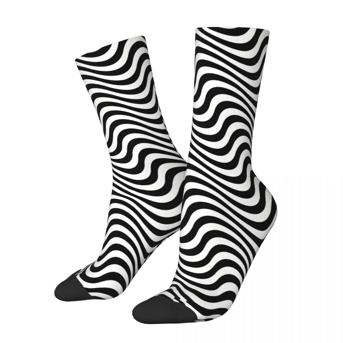 

Wavy Line Design Black And White Stripe Socks Male Mens Women Summer Stockings Printed