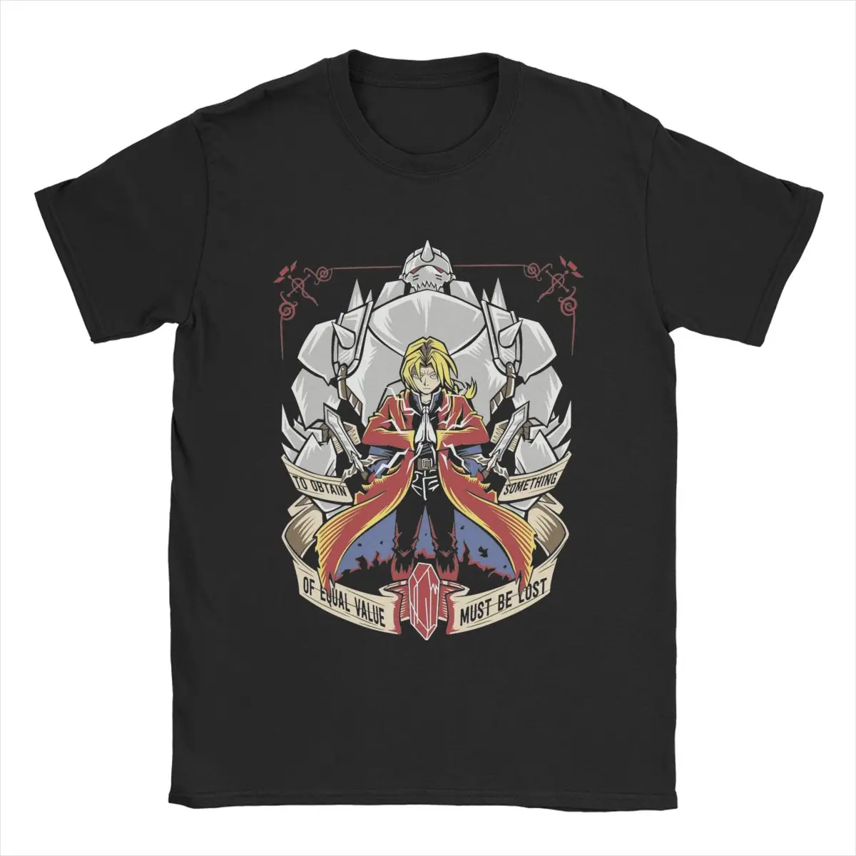 

Men's T-Shirt Fullmetal Alchemist Brotherhood Vintage Pure Cotton Tees Short Sleeve Anime T Shirt Round Collar Tops New Arrival