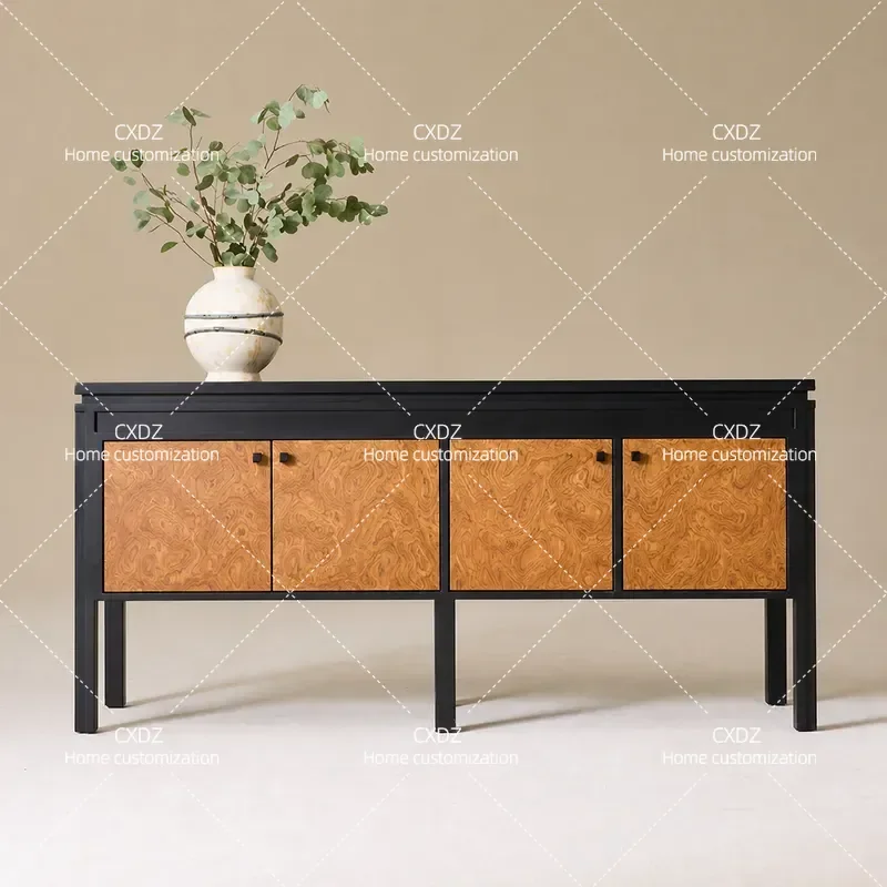 Medieval Style Solid Wood Dining Side Cabinet Retro Living Room Burl Pattern Entrance Storage Locker Household Sideboard