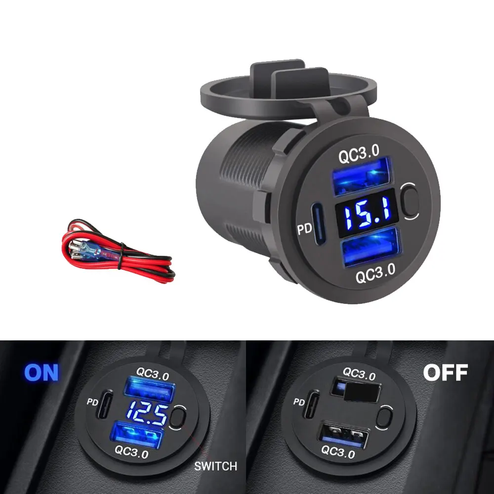 

1pc Auto Accessories USB Car Charger Socket QC3.0 Port Waterproof Car Charger Outlet Car Double Hole Fast Charging Charger