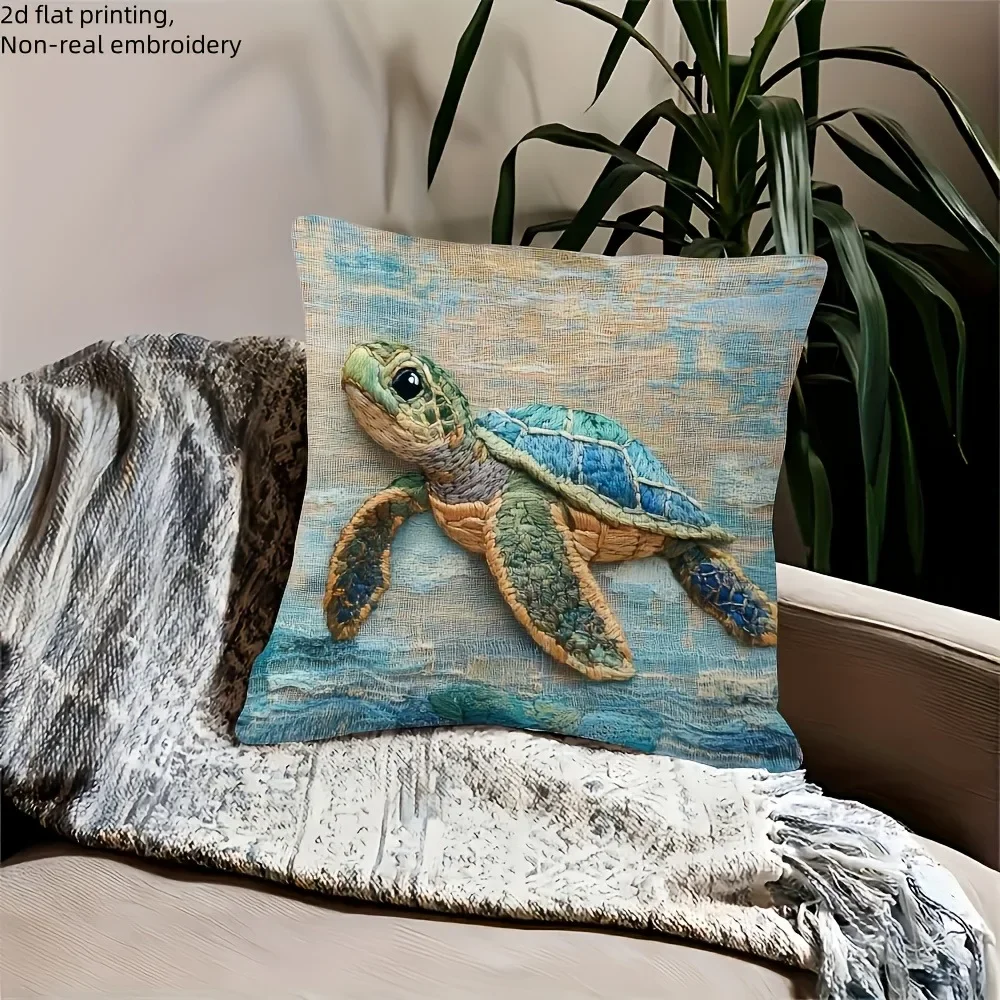 1Pc Sea Turtle Cushion Cover Blue Ocean Print Pillowcase For Sofa Bed Home Decor Throw Pillow Case Non Embroidery Flat Printing