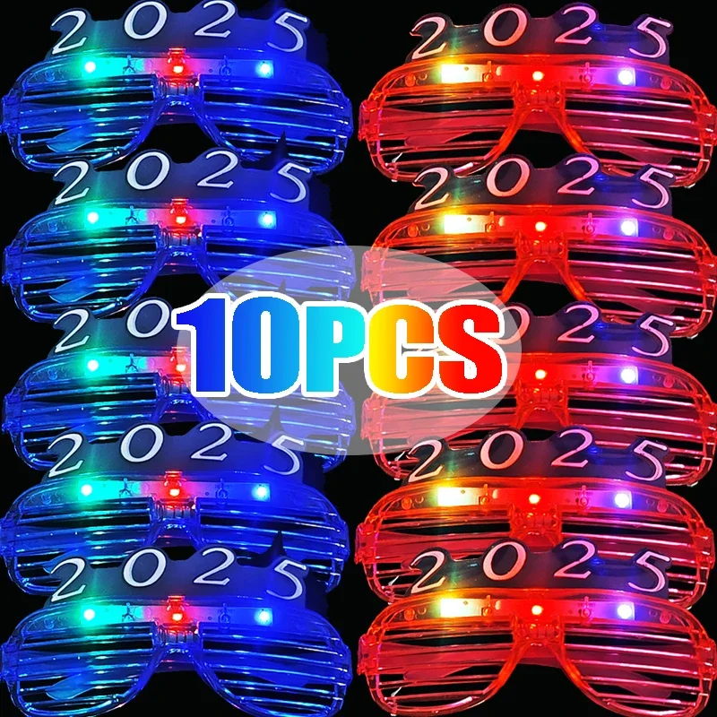 1/10PCS 2025 LED Flashing Glasses Glow in The Dark Neon Glasses Christmas Night Glow Prop for New Year Xmas Party Luminous Decor