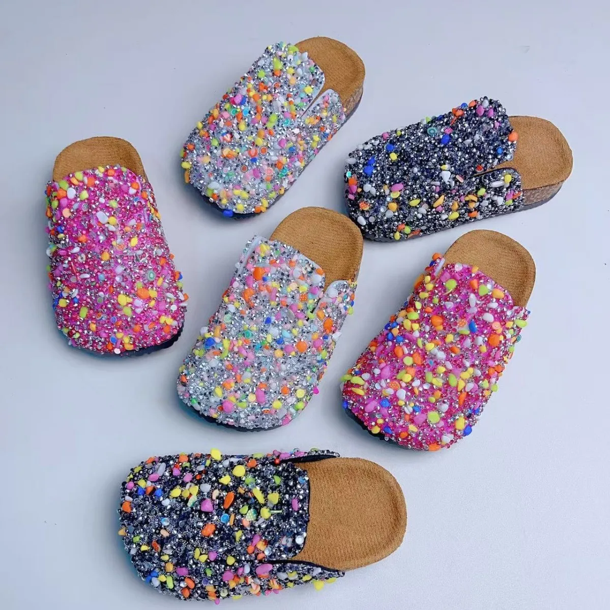 

2026 Summer Bling Children's Slippers PU Buckle Cork Slippers For Child Girls Anti Slip Flat Outdoor Kids Fashion Shoes
