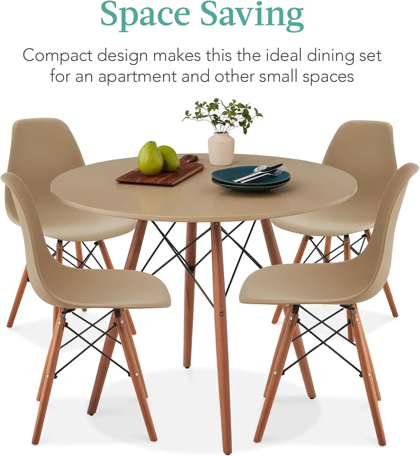 5-Piece Dining Set Compact Mid-Century Modern Table & Chair Set for Home, Apartment w/ 4 Chairs Plastic Seats