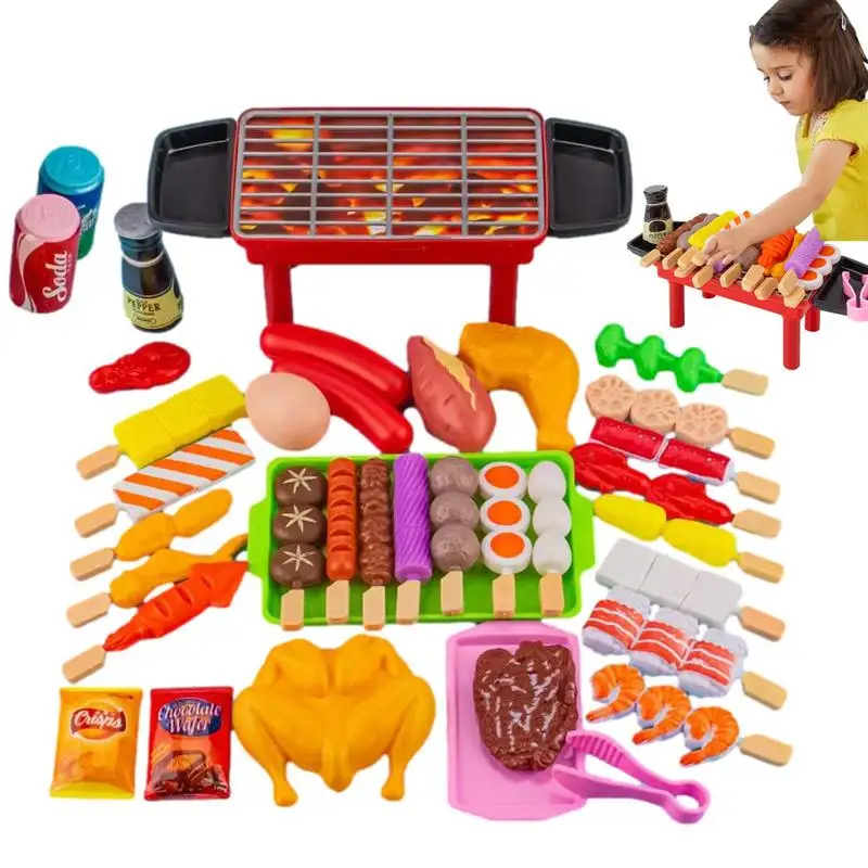 Kids Barbecue Grill Set Barbecue Play Fake Food Accessories Grill Toy Set Pretend Play Cooking Playset Interactive Toys For Kids