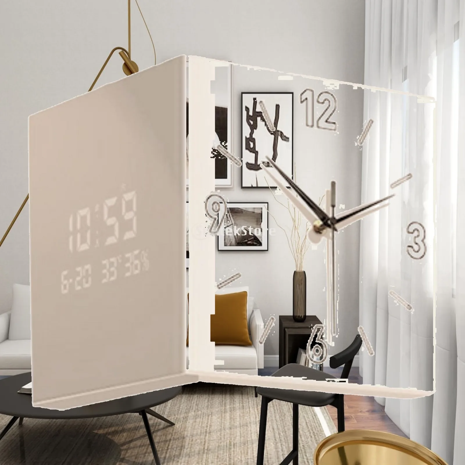 Double Sided Corner Wall Clock Square Acrylic Metal Digital and Analog Wall Mounted Clock for Home Kitchen Study Hotel