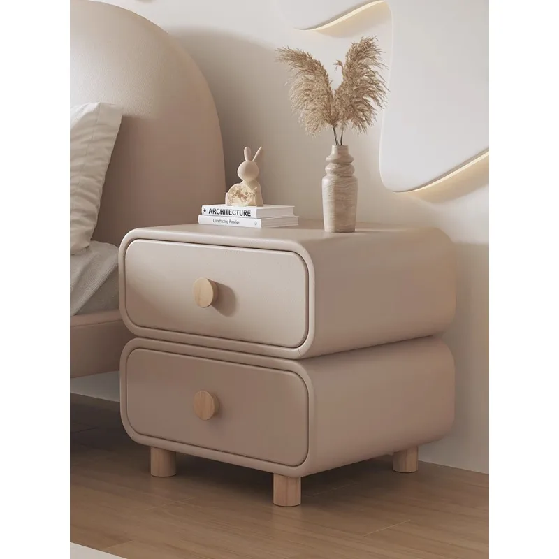 Solid wood bedside table simple modern 2024 new cream wind small bedroom bedside storage cabinet free installation