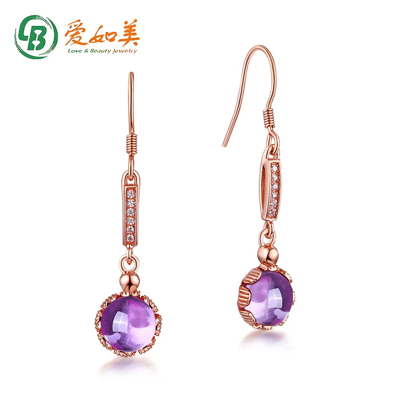 

Caibao Natural Amethyst Earrings 18K Gold PT950 Platinum Silver Plated 7-Layer Gold Earrings, Small Popular Earrings