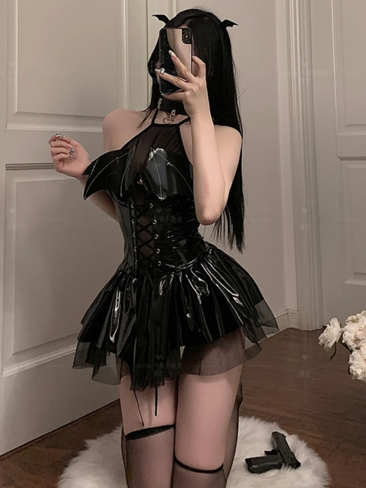 Sexy Pure Desire Leuke Lakleer ort Rok Cos Halloween Kostuum Devili Dr orm Kleine Duivel Rok Dames Dr