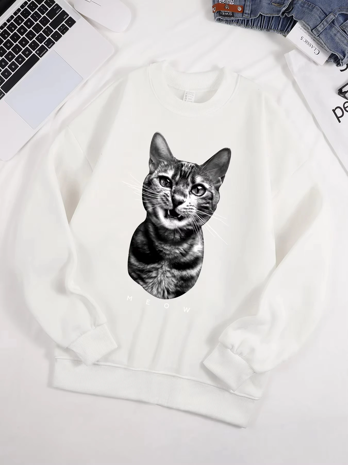 

The Cute Calico Cat Has Always Been on Your Clothes Print Man Sweatshirt Loose Pullover Fleece Top Autumn Warm Sportswear