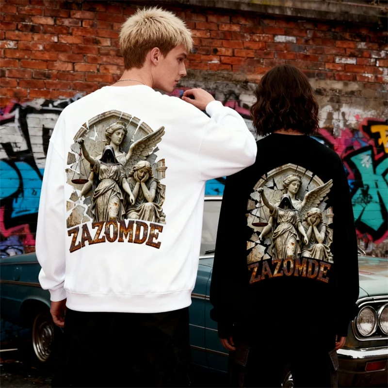 ZAZOMDE سويت شيرت قطني معاصر مطبوع عليه رسومات داكنة برقبة دائرية للجنسين تصميم حديث بسيط يسمح بمرور الهواء وناعم 2025 #4