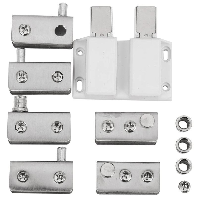 Stainless Steel Glass Door Pivot Hinge Double Head Magnetic Catch Set For 5-8Mm Glass Door