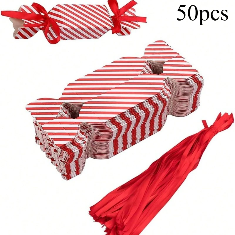 50 قطعة صندوق حلوى مخطط أحمر إبداعي صندوق حلوى الزفاف مربع التعبئة والتغليف هدية صندوق لحفلات الزفاف والحفلات السلع المنزلية