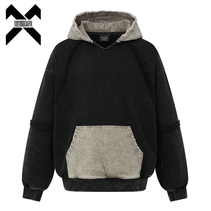 2026 Autumn Vintage Color Block Patchwork Hoodie Distressed Casual Streetwear Sweatshirts Oversized Couple Pullover Tops