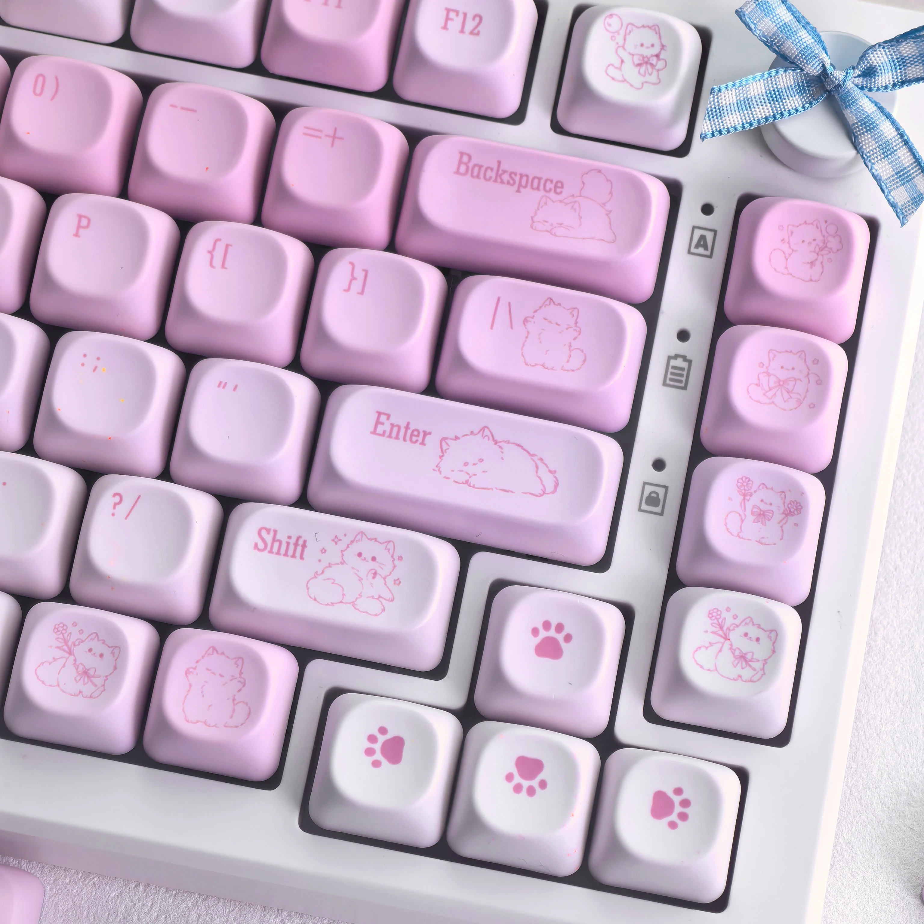 MAIMOOO Meow Tastenkappen Russisch Koreanisch Rosa Katze Farbverlauf Moa Cherry PBT Individualisierte DIY Mechanische Tastatur Zubehör Tastenkappen