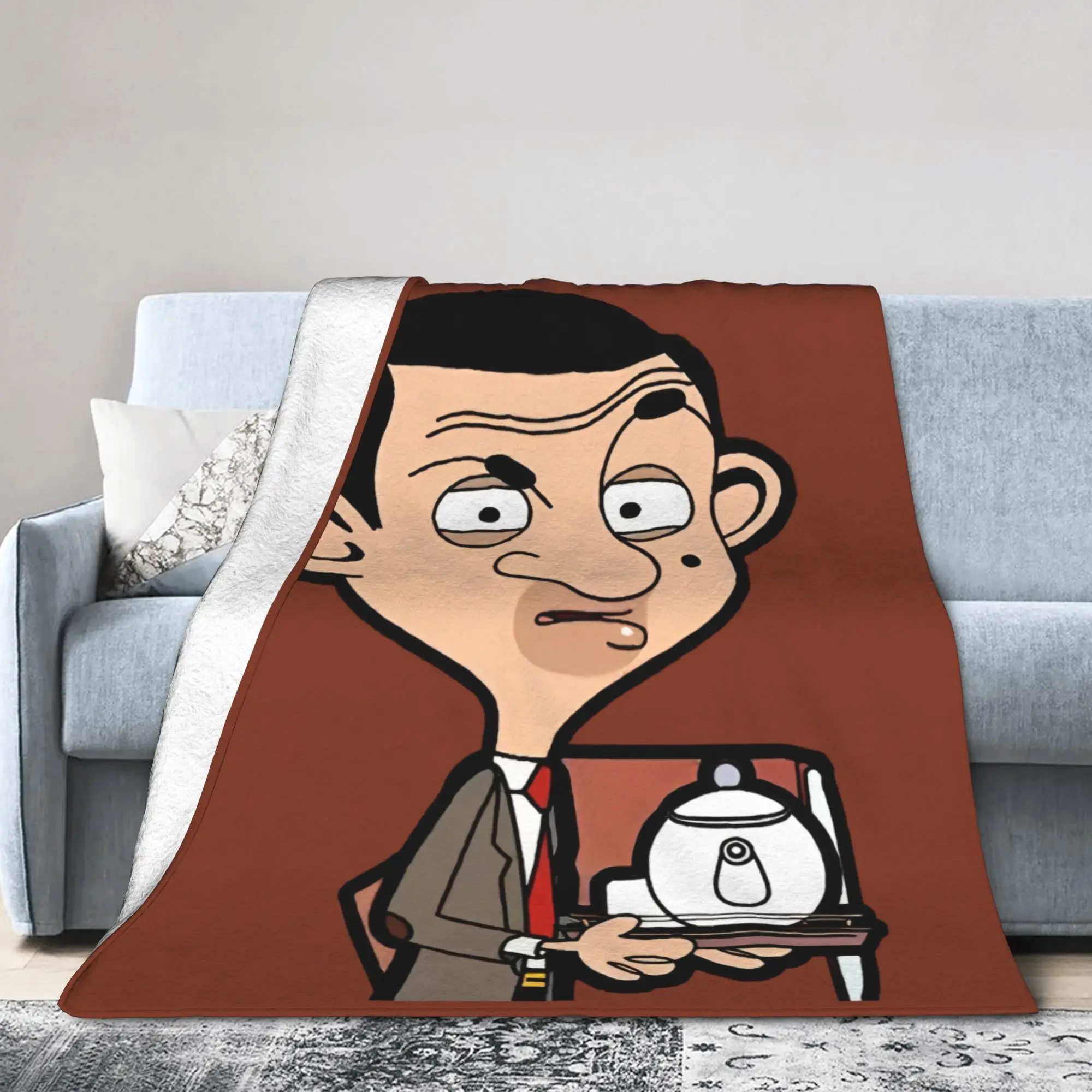 Mr Beans Velvet Throw Blanket Rowan Atkinson Blanket for Home Office Super Warm Bedding Throws,