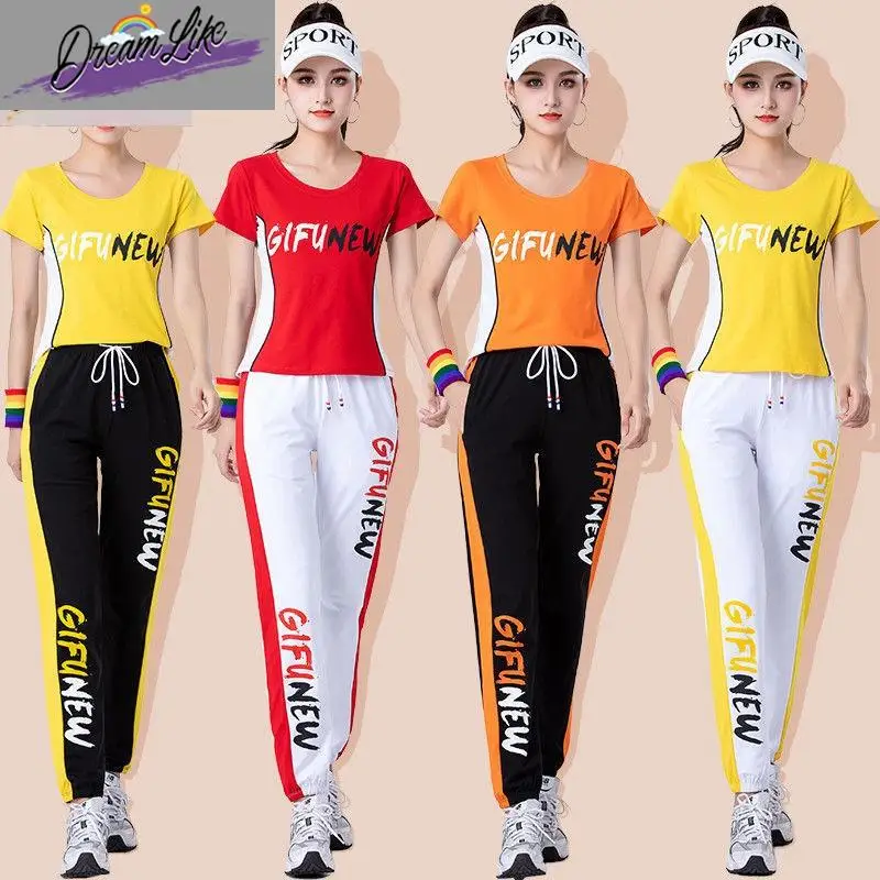 

Новый женский хлопковый комплект для фитнеса и танцев: модный летний костюм для квадратных танцев и степ-дэнса