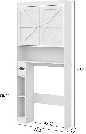 Furniouse 32.3''W Over The Toilet , Free Standing Toilet Cabinet Space Saver Adjustable Bottom Bar for Bathroom, White