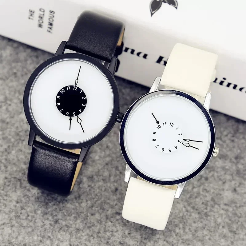 Pareja de relojes de cuarzo informales, correa de cuero, reloj de pulsera analógico para mujeres y hombres, reloj de esfera Digital creativo elegante