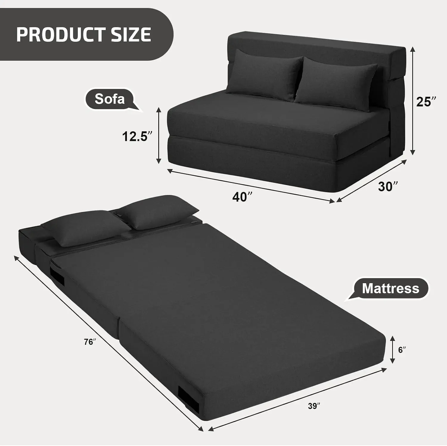 Folding Sofa Bed with Pillows- Convertible Chair Floor Couch & Sleeping Mattress, Foldable Memory Foam Sleeper for Living Room/D