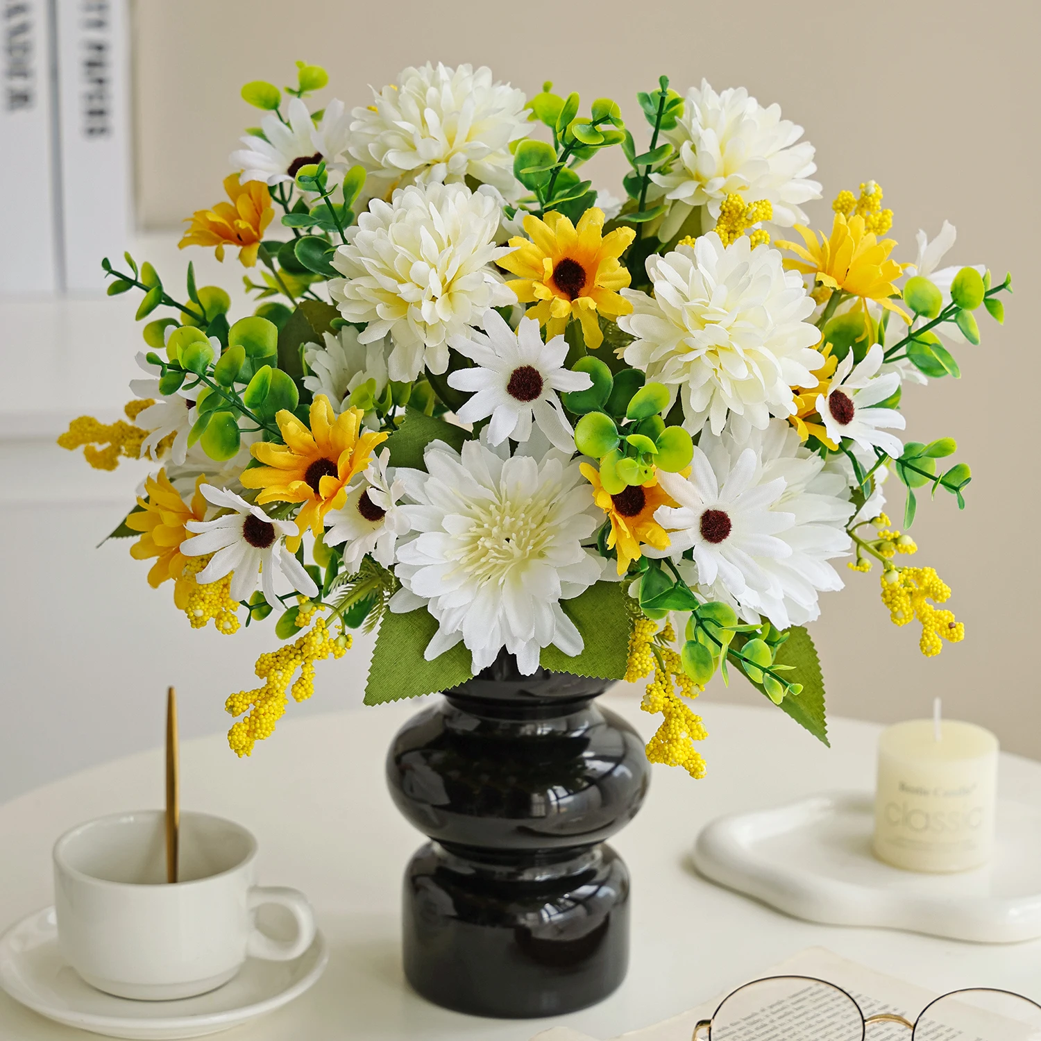 Künstliche Blumen, Seiden-Chrysanthemen, für Zuhause, Zimmer, Tisch, Hochzeit, Brautstrauß, Dekoration, Festival, Außenbereich, Garten, Vase, DIY-Geschenke – Detail 3