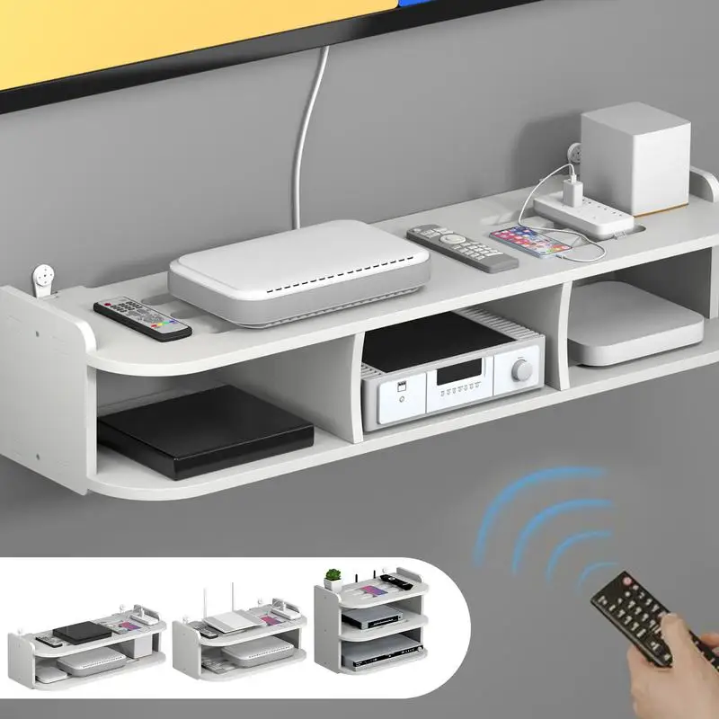 2 Tier Floating Shelves Wifi Router Hanging Layer Multi Tap Outlet Set Top Box Holder Cable Bracket Wall Mount Storage Organizer