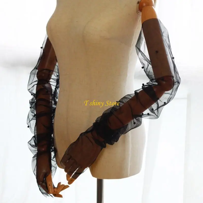 

N58F Тюлевые свадебные нарукавники с элегантными жемчужными шипами и длинными рукавами для свадебного душа и нарядов для особых