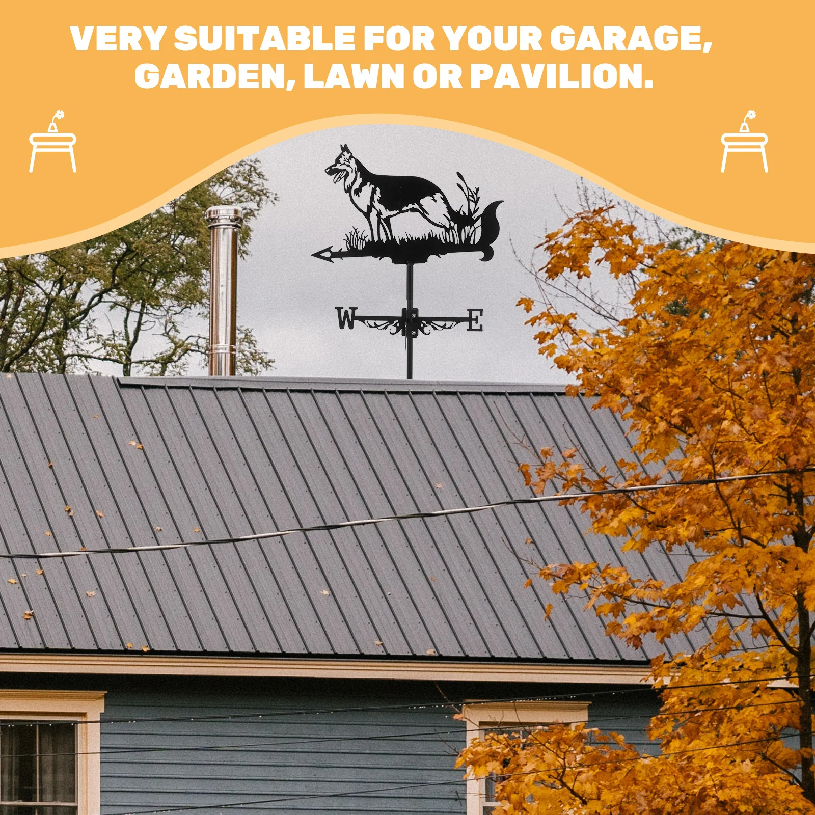 

Weather Vane Dog Iron Wind Direction Indicator Roof Mount Decorative Garden Weathervane Durable Metal Wind Vane for Yard Lawn