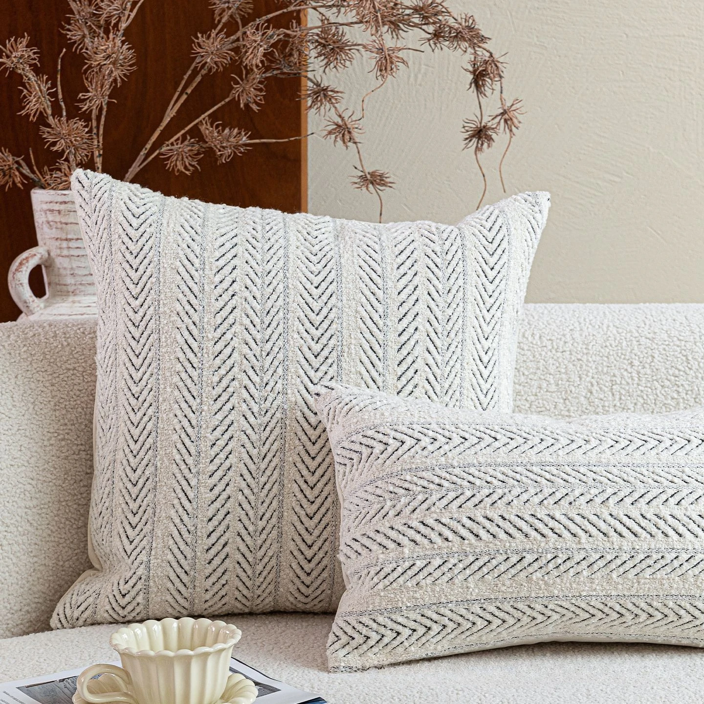 Design Luxury Cushion Cover 30x50 45x45 50x50cm Beige Wool Blend Geometric Square Pillowcase For Home Hotel Bed Living Room Sofa