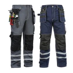 Men Working Pants Multi Functional Pockets Wear-resistance Workwear Trousers Reflective Work Mechanic Repair Mens Cargo Pants