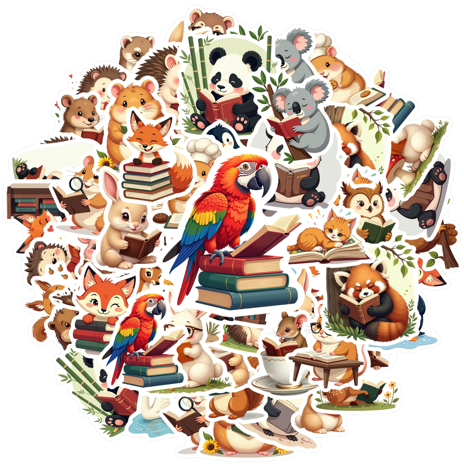 35pcs-70pcs Decals  Educational Theme Educational Cartoon Sticker Fun Animal Decor Reading Animal Sticker for Notebook Laptop
