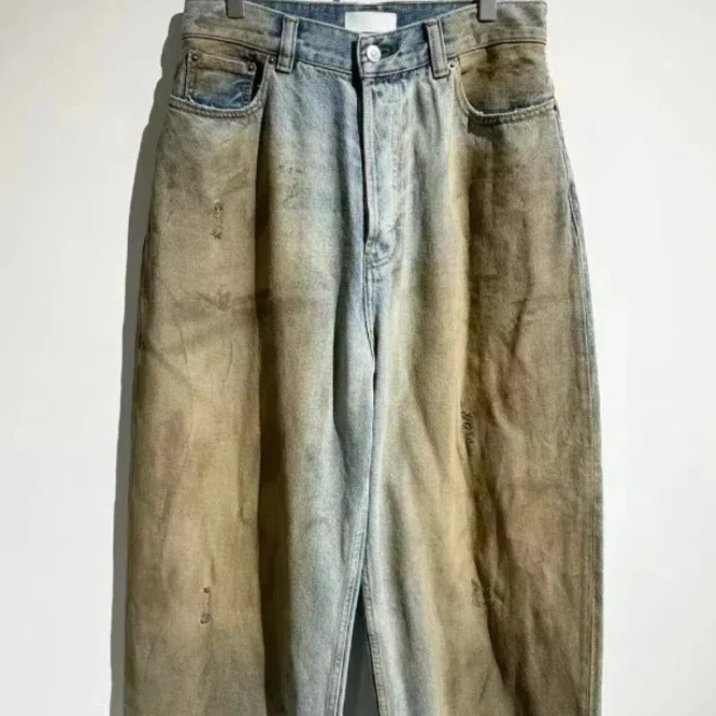 24SS Mud-dyed American Style Straight Tube Baggy Jeans Men Man Pants Mens Clothing Y2k Clothes Sweatpants