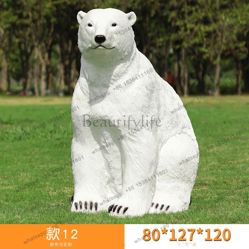 Outdoor simulation polar bear fiberglass animal model ornament garden landscape aquarium, sculpture customization