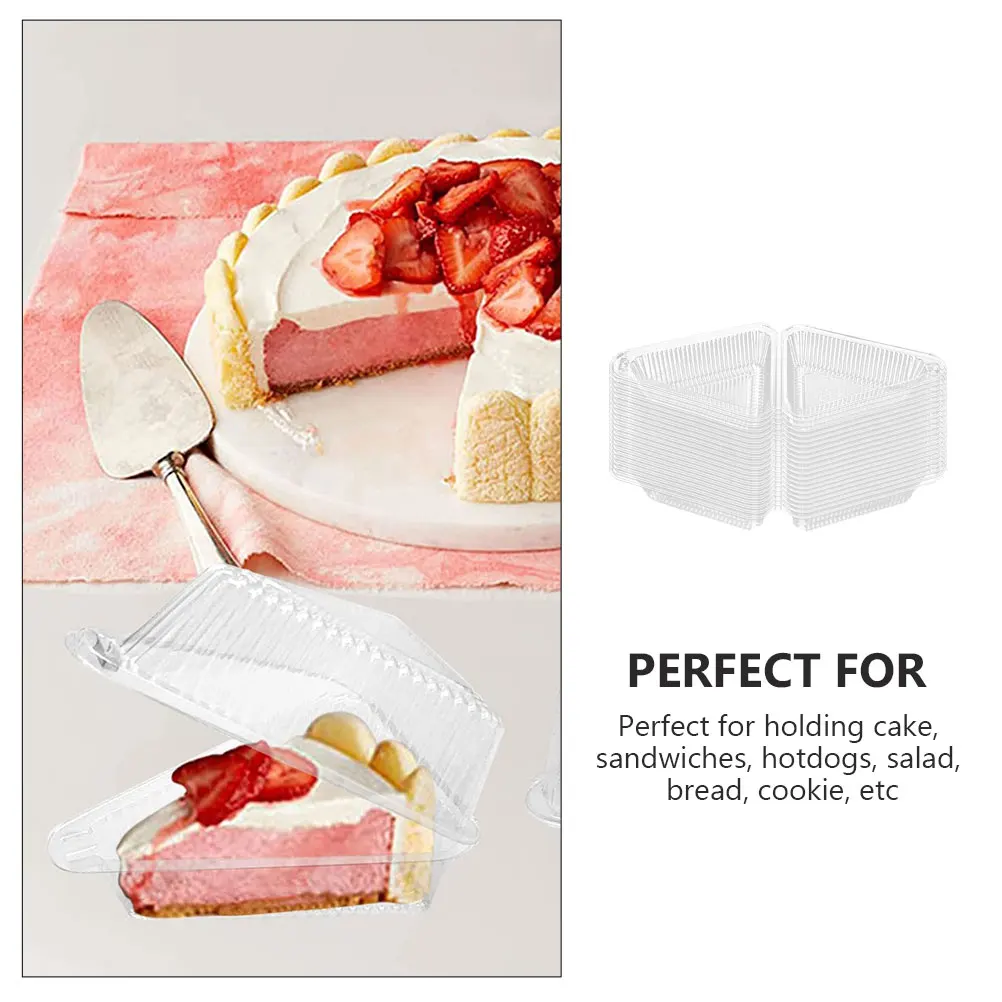 

50pcs Cake Box Set Triangle Food Grade Clear Containers for Slices Snacks Desserts Plastic Stackable Storage Boxes