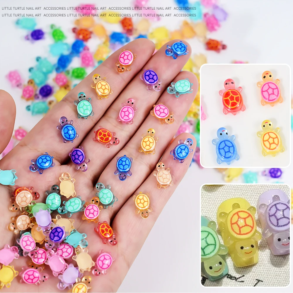 200/100/50Pcs Mixed Resin Little Turtle Nail Art Charms 3D Heart/Bow Kawaii Rhinestones DIY Craft For Nail 3D Decorations