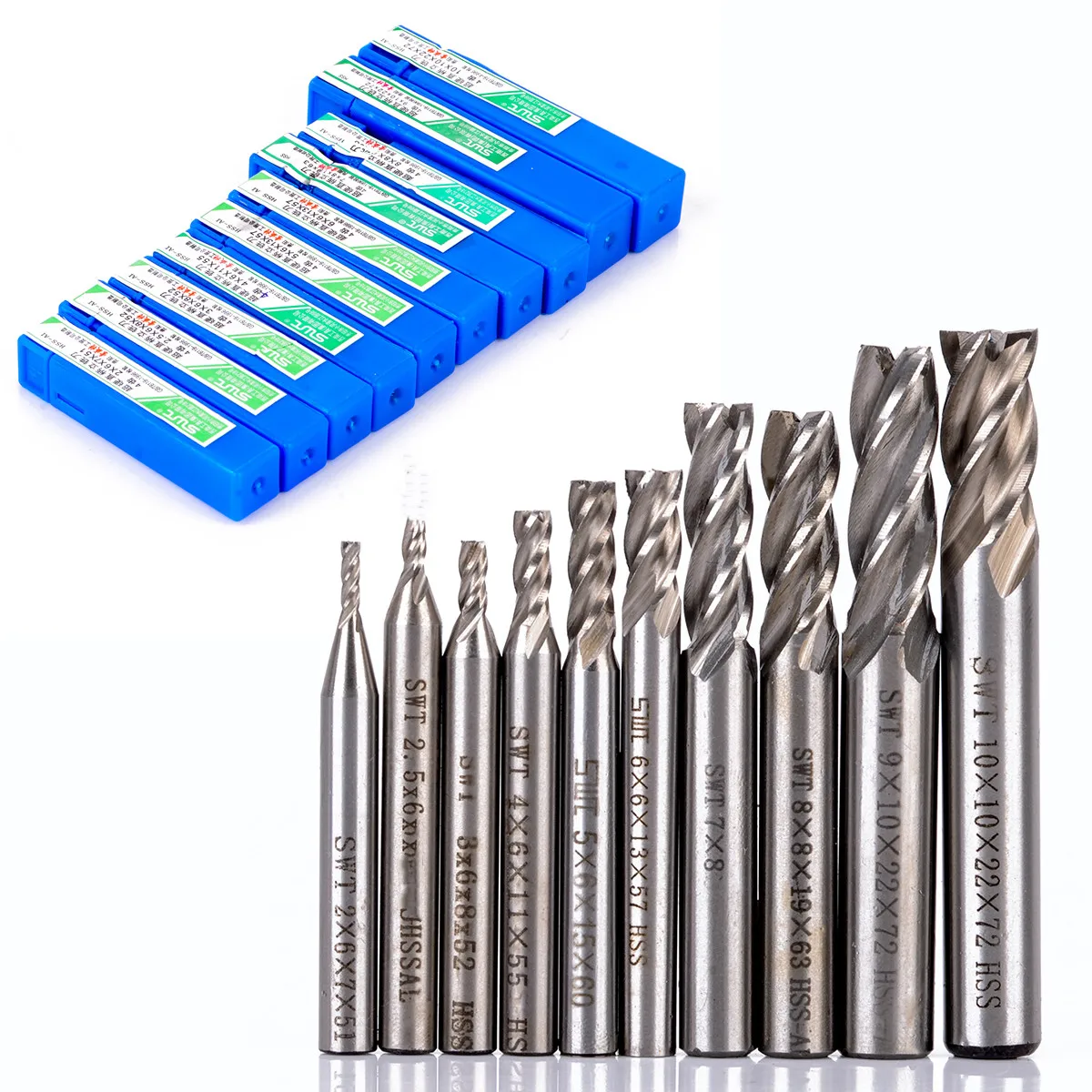 New 10pcs 2F/3F/4F Flute 2mm/3mm/4mm/5mm/6mm HSS & Aluminium Endmill Milling Cutter CNC Bit Milling Machine Tools Cutting Tools