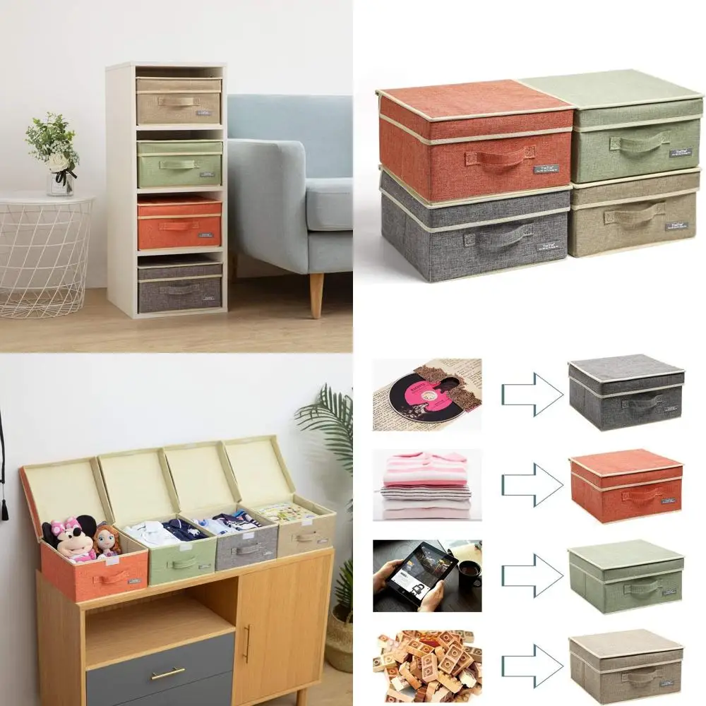 

Set of 4 Fabric Storage Boxes with Lids, Linen-Style, Assorted Colors, 12.4x12x6.7 inches