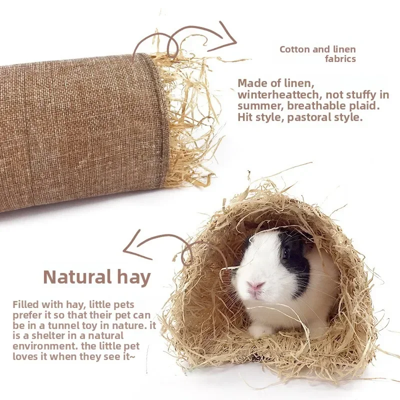 Pet Rabbit Arched Tunnel Toy Guinea Pig Chinchilla Hiding Grass Nest Simulated Pet Thatched House Summer Pavilion Leisure Toys view 3