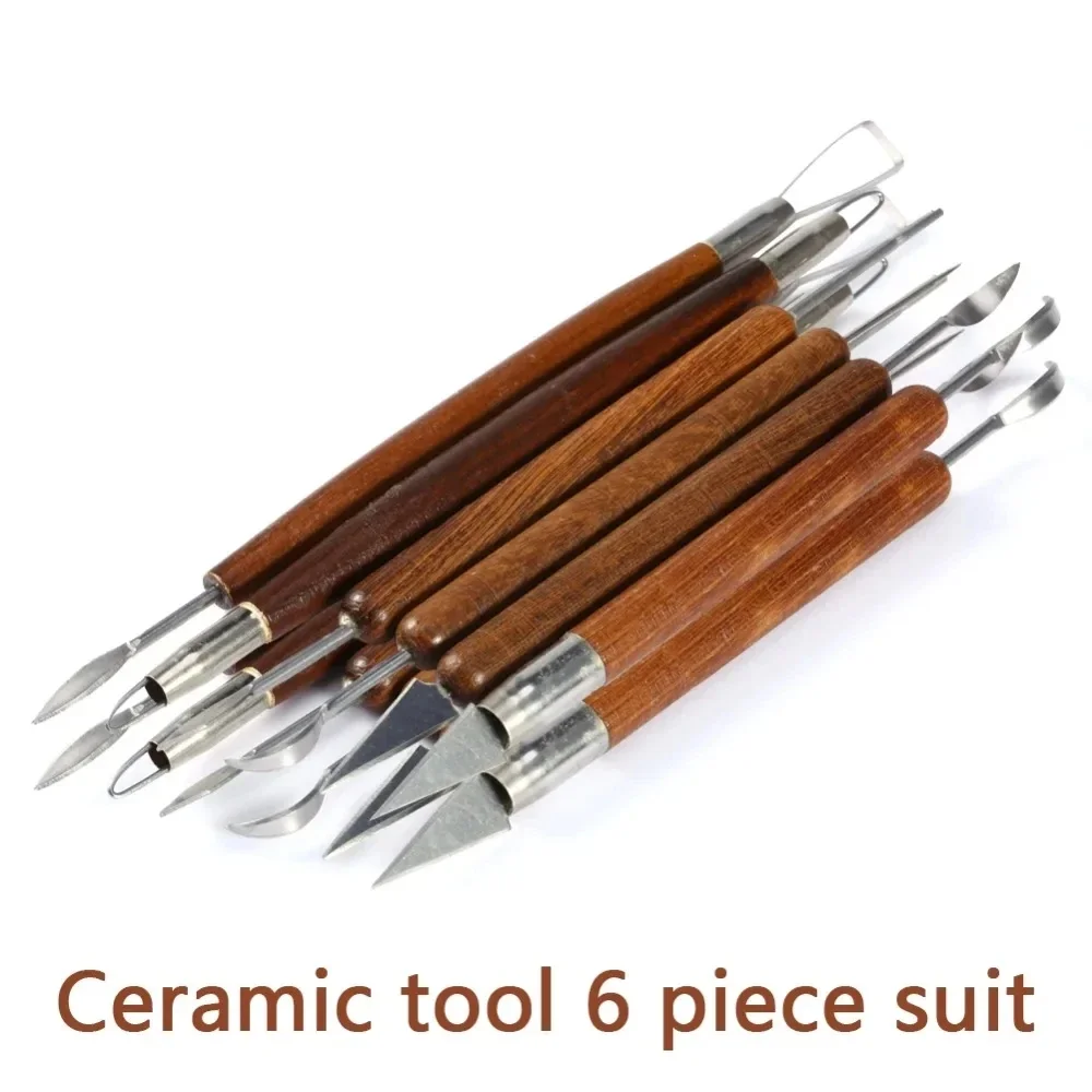 6pcs/set Pottery Tools Red Wood Double-Ended Wire Knife For Clay Repair, Clay Sculpture Carving Tool Set Pottery Tools