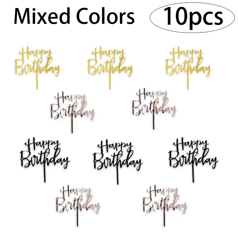 10pcs/bag Happy Birthday Cake Topper Acrylic Letter  Toppers Party Supplies    Decoration Boy