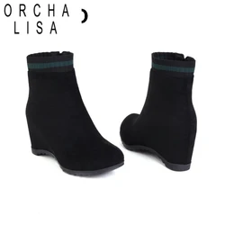 ORCHA LISA Women Ankle Boots Black Women High Heels Boots Platform Sexy Ladies Size 44 Pumps Boots Shoes Winter F1294