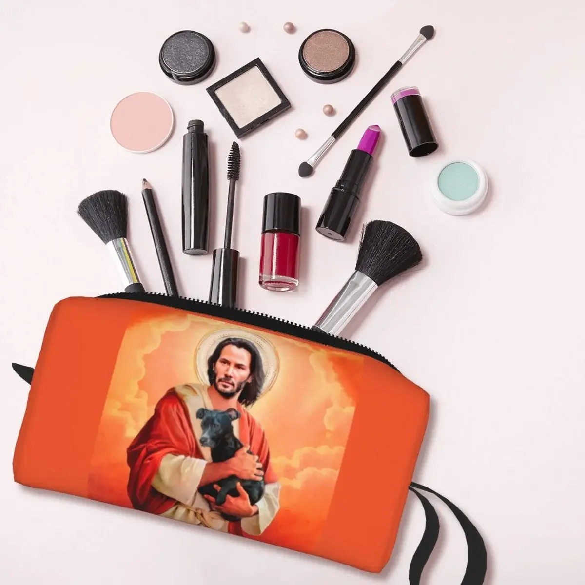 Jesús Saint Meme Keanu Reeves bolsa de maquillaje para mujer organizador de cosméticos de viaje lindo almacenamiento de películas bolsas de aseo Dopp Kit caja