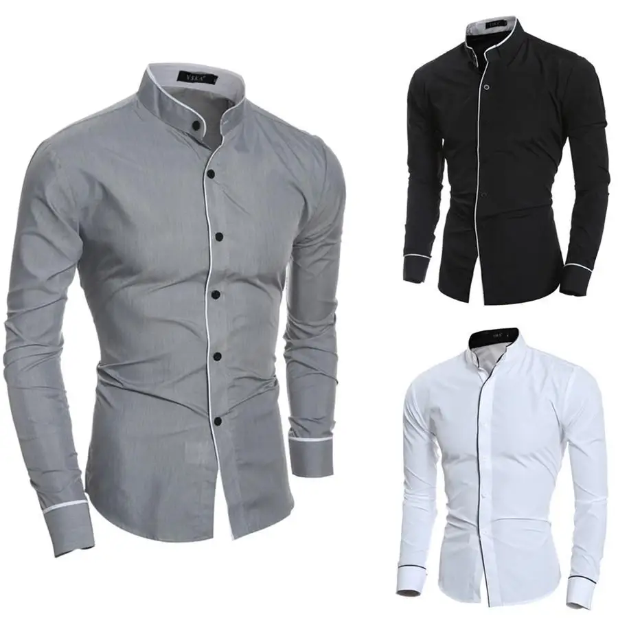 

Men's Slim Fit Color Stand Collar irt Personalized Patchwork Open Cardigan Base irt Ultra Slim Thi Winter Five Sl...