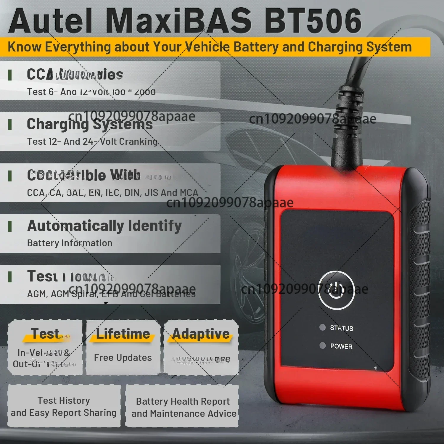 BT506 Auto Battery and Electrical System Analysis Tool Test Cranking/Charging Systems Test 6-12 Volts 100-2000 CCA