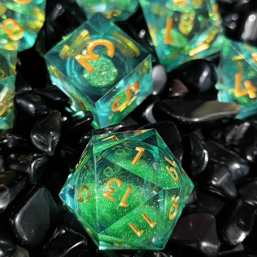 DND Liquid Quicksand Sharp Edge Number Polyhedral Resin Dice D+D Set For Dungeon and Dragon Pathfinder Role Playing Game(RPG)MTG