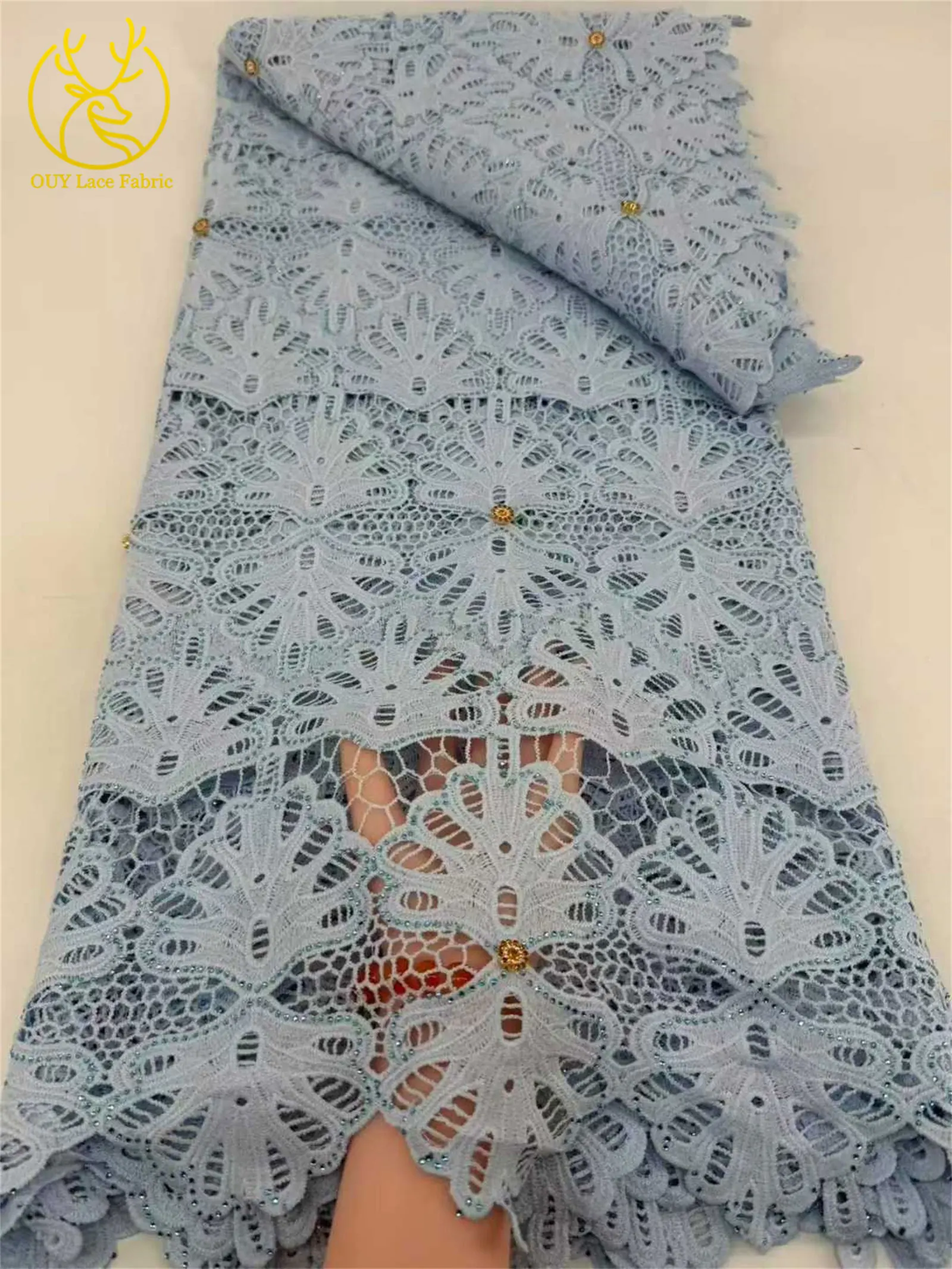 2026 Neuester afrikanischer wasserlöslicher Spitzenstoff, 5 Yards, nigerianischer Steinstoff, geeignet für Damen-Partykleider, Nähmaterial – Detail 11