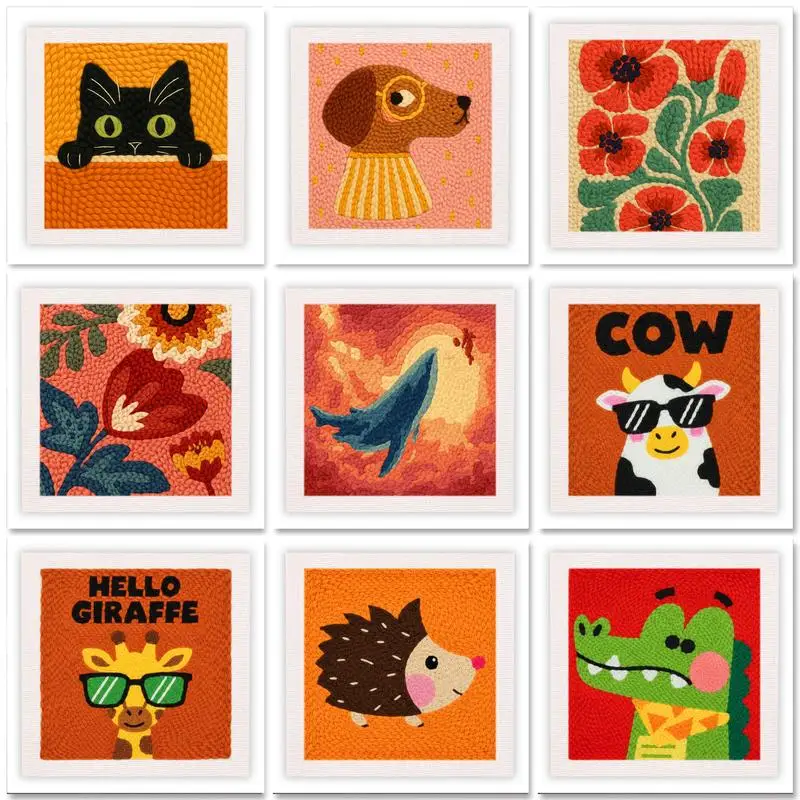 

GATYZTORY Giraffe Diy Needle Punch Kit Interior Cross Stitch Kits Animal Embroidery Punch Needle Kits Unique Gift Adult Hobbies