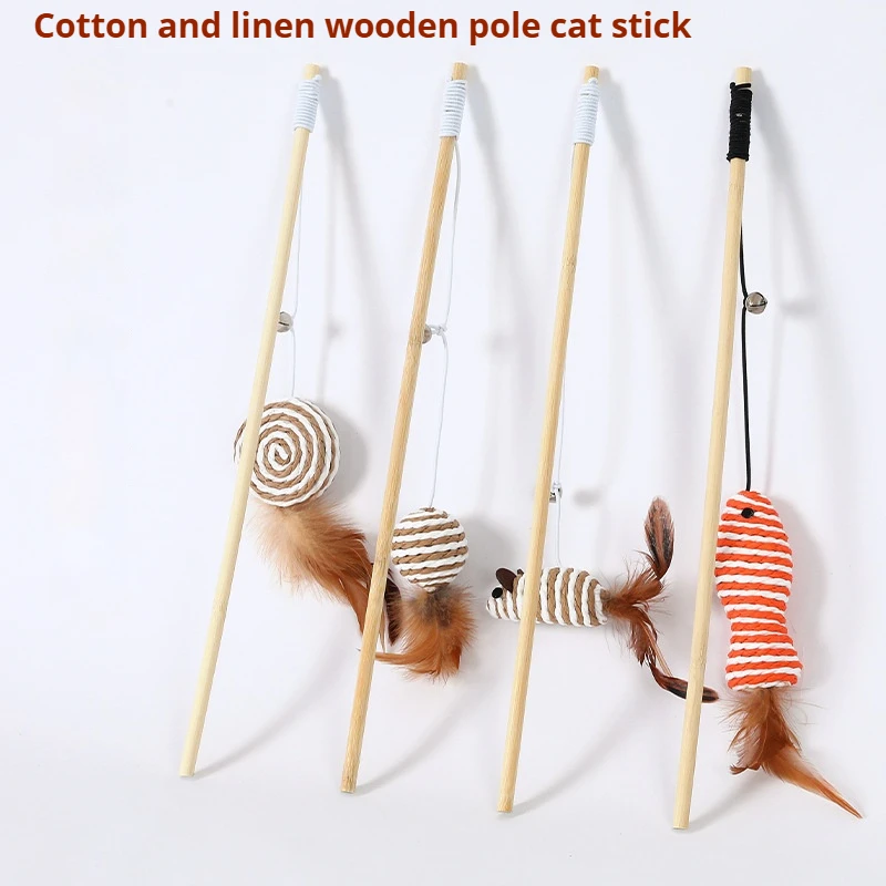 

Self-Play Cat Teaser Wand with Feather- Natural Wooden Interactive Toy for Kittens, Automatic Prey Mouse Teaser for Indoor Cats